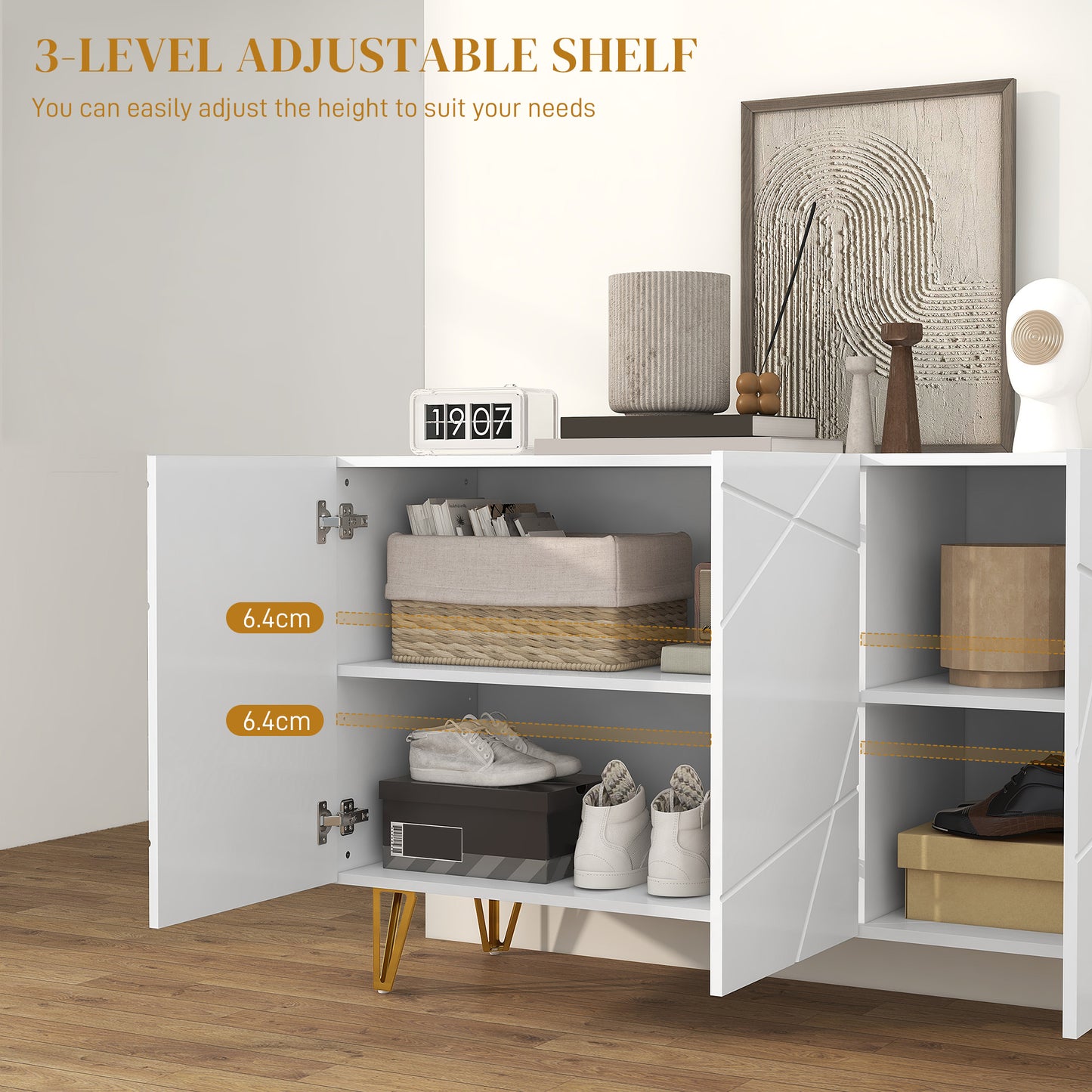 Sarota High Gloss White Luxe Sideboard With Hairpin Legs
