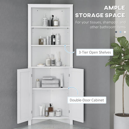Dole Corner Bathroom Storage Cabinet With Cupboard And 3 Tier Shelves White