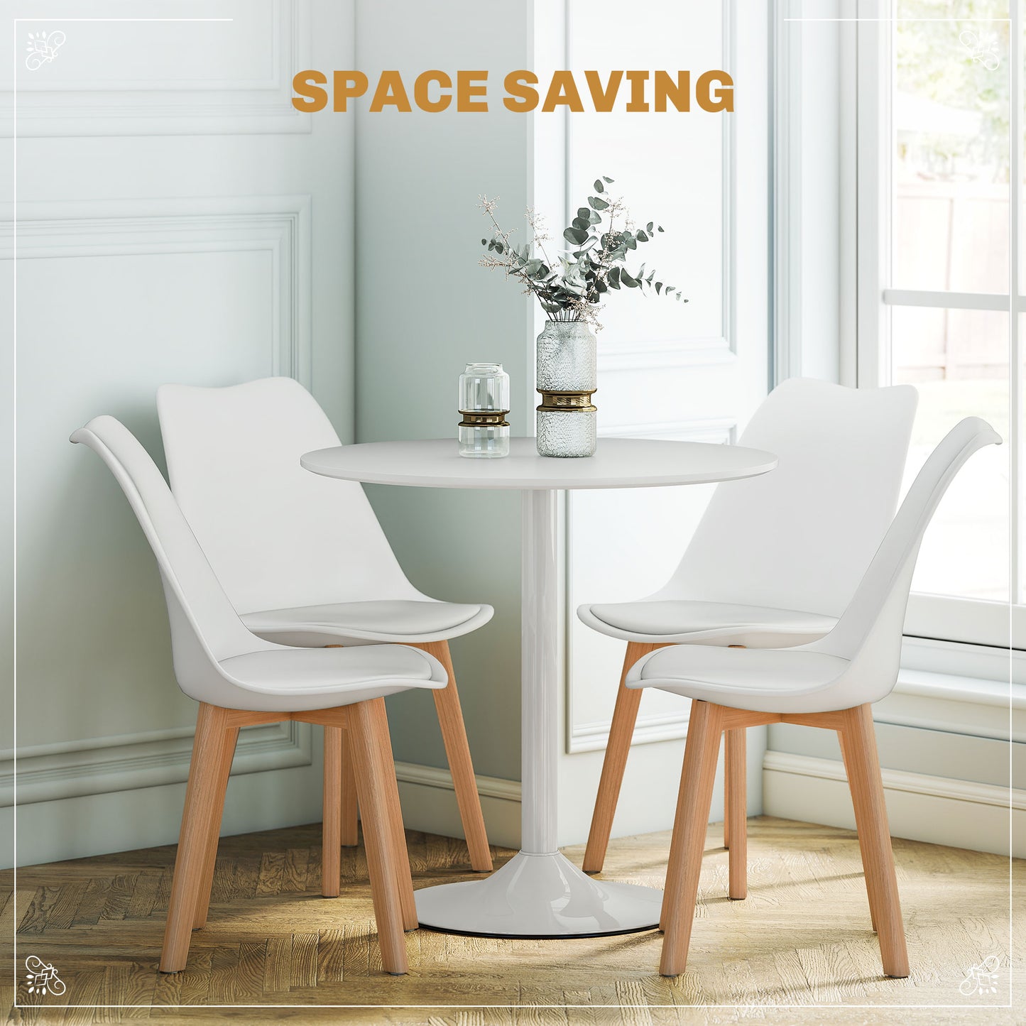 Vala Plastic and Wood White 5 Piece Modern Dining Table And Chair Set
