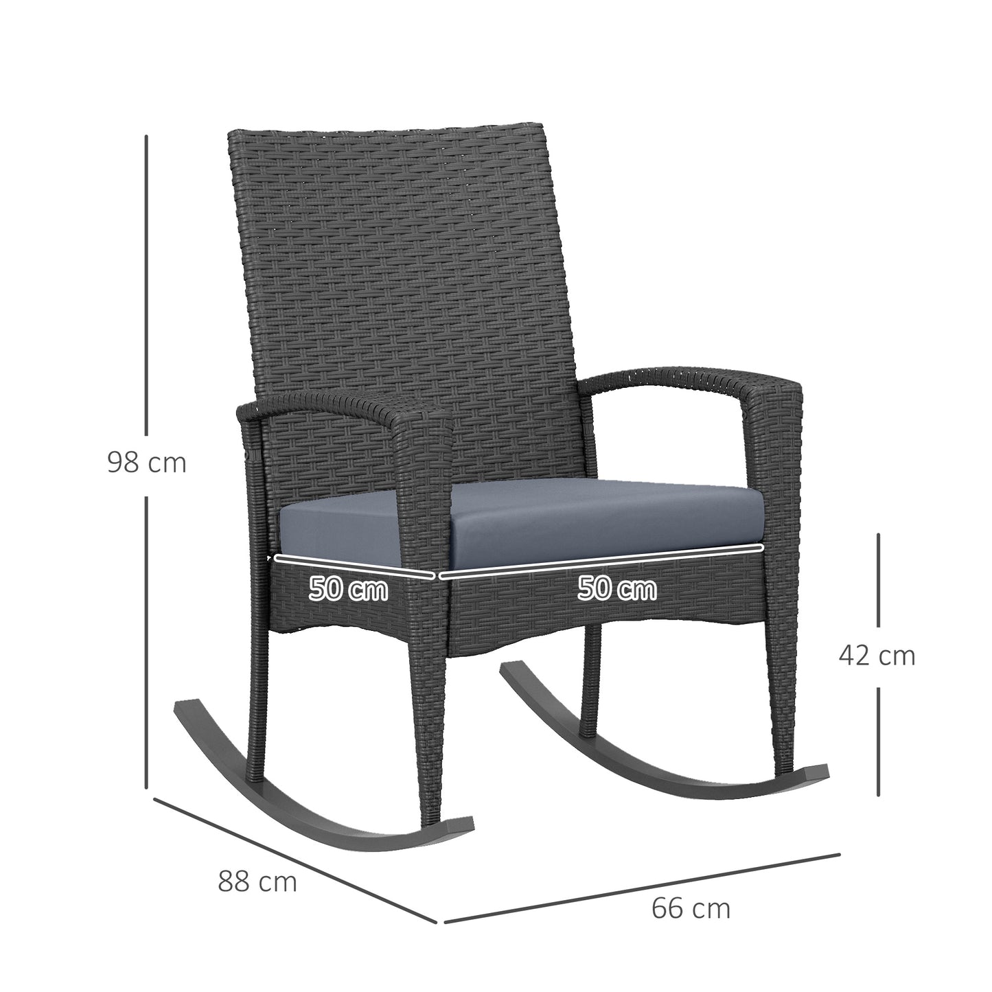 Lora Set Of 2 Grey Rattan Outdoor Garden Rocking Chairs With Cushions