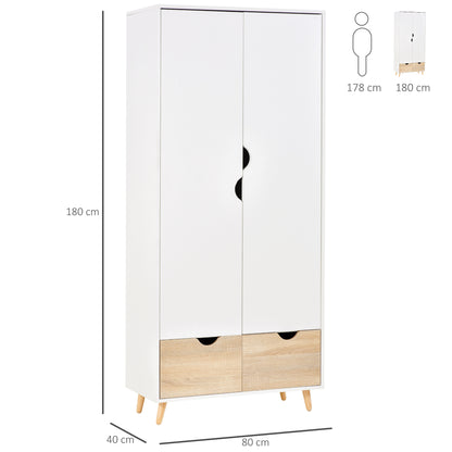 Belamar White and Natural 2 Door Wardrobe With Hanging Rail 2 Drawers And Wooden Legs