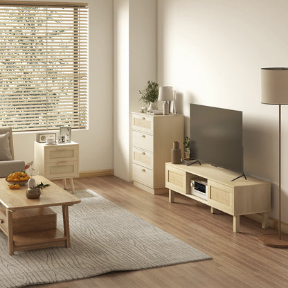 Reredito Wooden Wood Effect 4 Drawer Chest With Rattan Panels