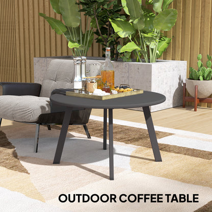 Ludove Metal And Glass Black Round Outdoor Coffee Table With Non Slip Feet 70cm