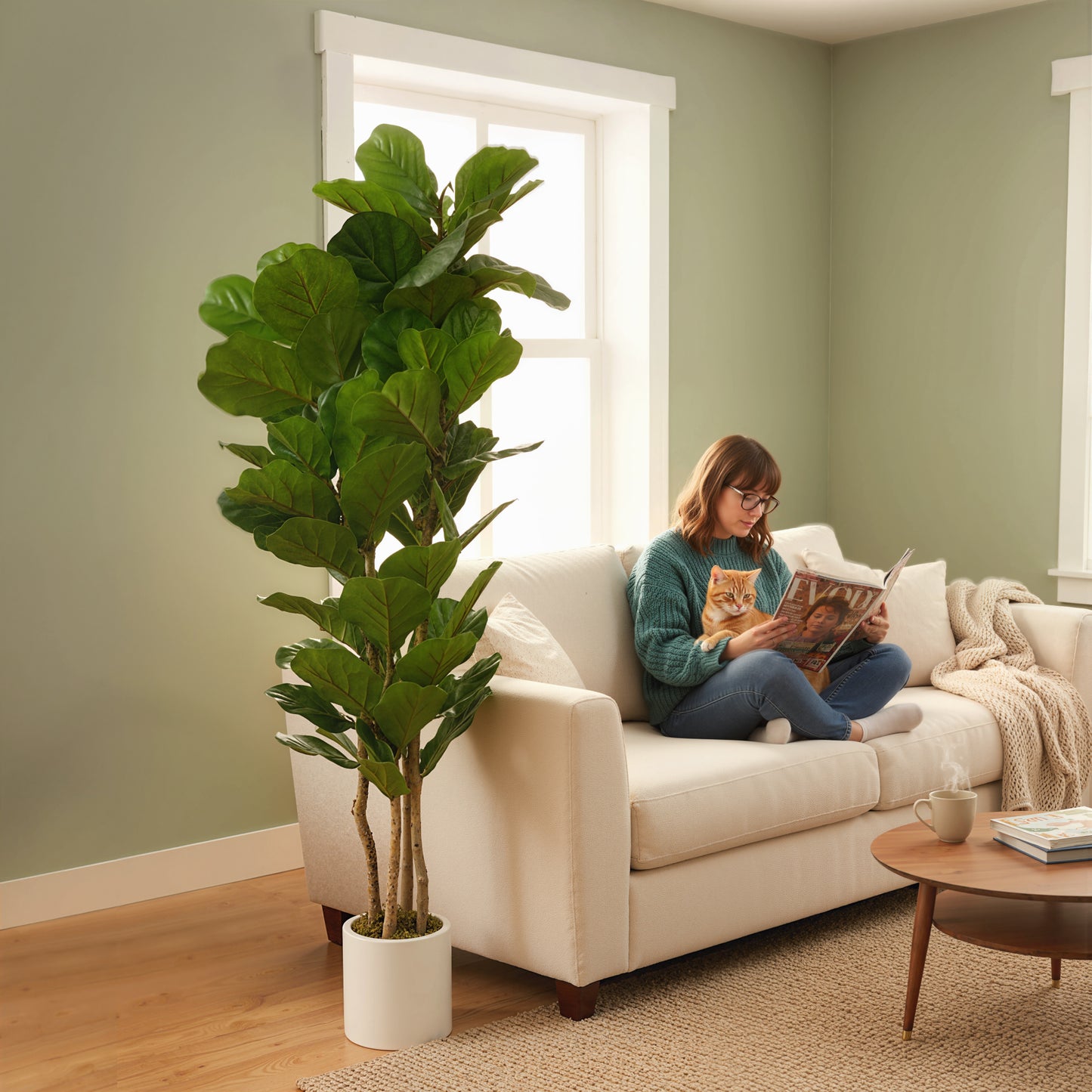 Racori Artificial Fiddle Leaf Fig Style Tree With Full Canopy 180cm Green