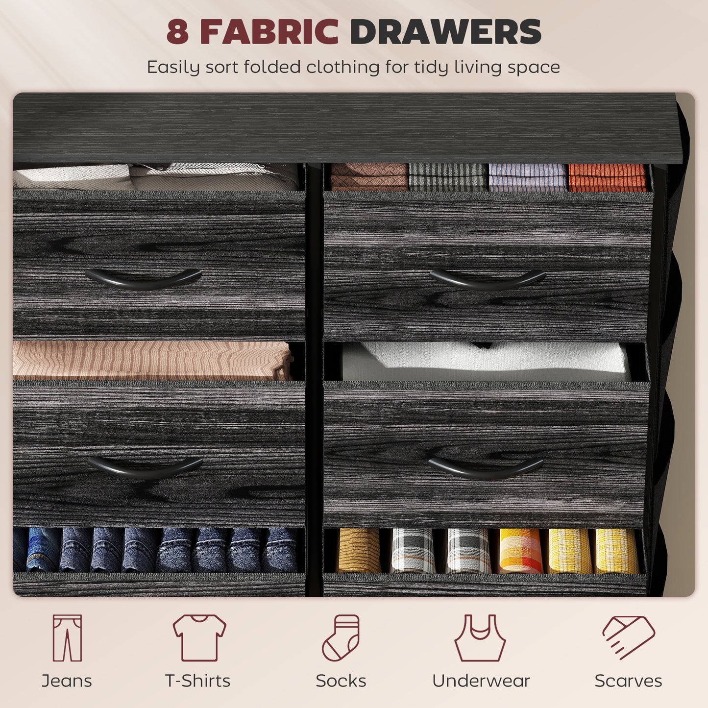 Elzi Fabric And Metal Black 8 Drawer Storage Chest