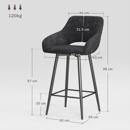 Hanirattu Velvet Dark Grey Bar Stools Set Of 2 With Soft Touch Upholstery And Footrests
