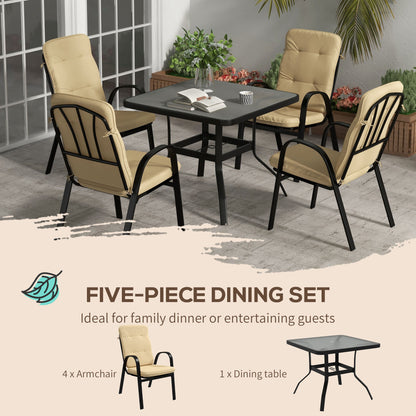 Sukeco Luve 4 Seater Cream Outdoor Square Garden Dining Set with Tempered Glass with Umbrella Hole