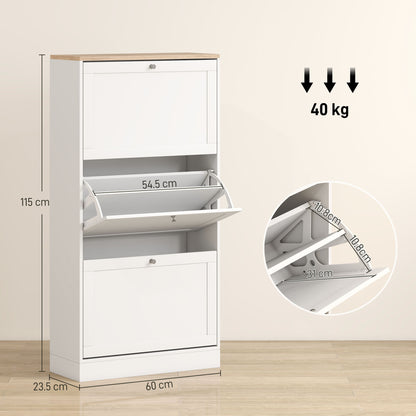 Lone Wooden White and Natural Compact 3 Drawer Shoe Cabinet