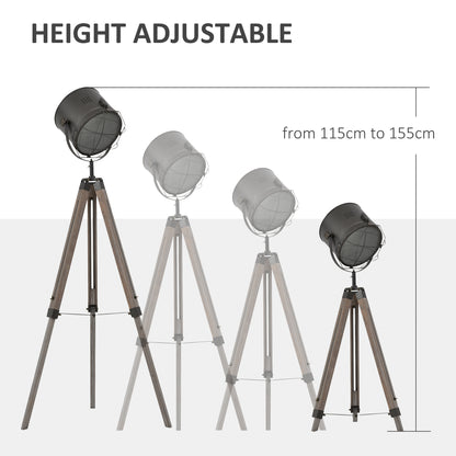 Lesado Zine Wood And Metal Grey Adjustable Tripod Floor Lamp With Spotlight Head