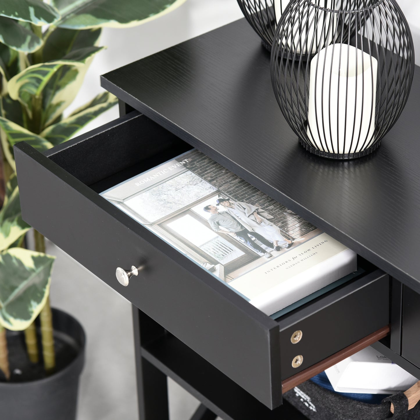 Kafa 100cm Wooden Black X Frame Console Table With Drawers And 2 Shelves