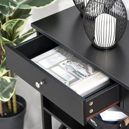 Kafa 100cm Wooden Black X Frame Console Table With Drawers And 2 Shelves