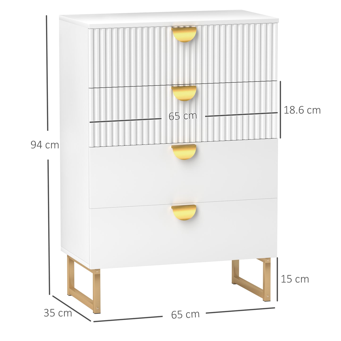 Nimise Wooden White Elegant 4 Drawer Chest Of Drawers