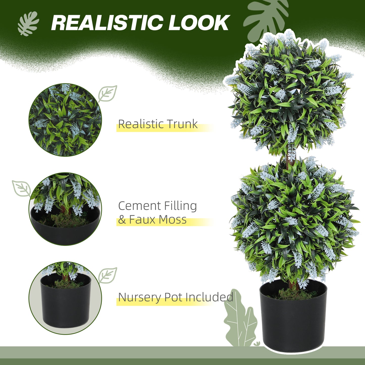 Mazifi Set Of 2 Artificial Lavender Flower Ball Trees In Pots H8 70cm Blue