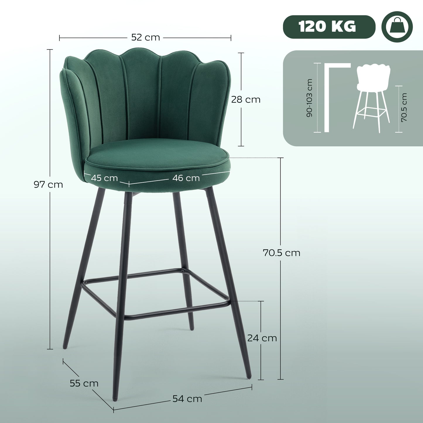 Ralu Velvet Dark Green Lotus Style Bar Stools Set Of 2 With Sculpted Seat