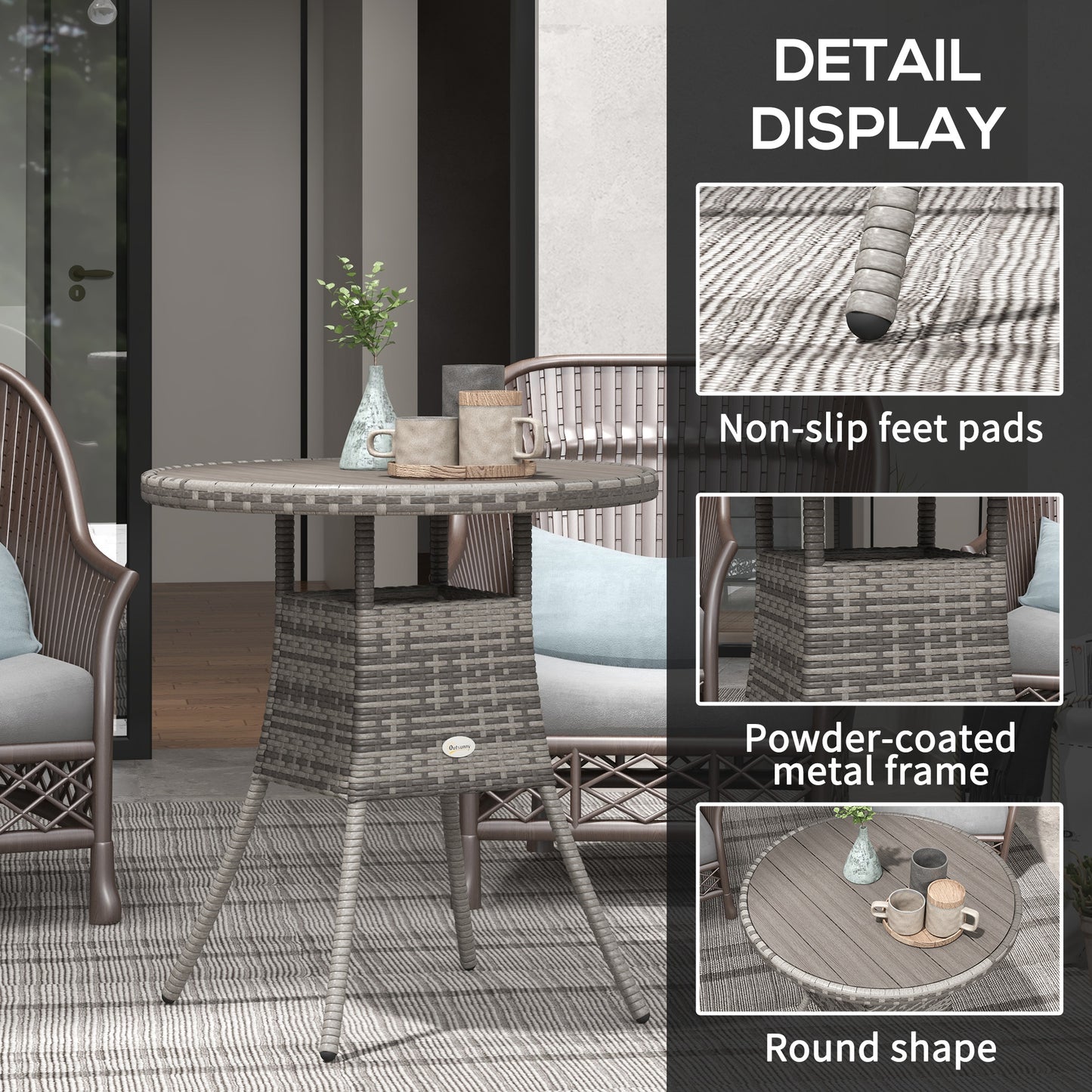 Reso Grey Rattan Outdoor Round Bistro Table