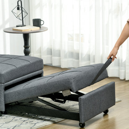 Bazi Fabric Grey 4 In One Convertible Chair Bed With Adjustable Back Side Pocket Wheels And Pillow