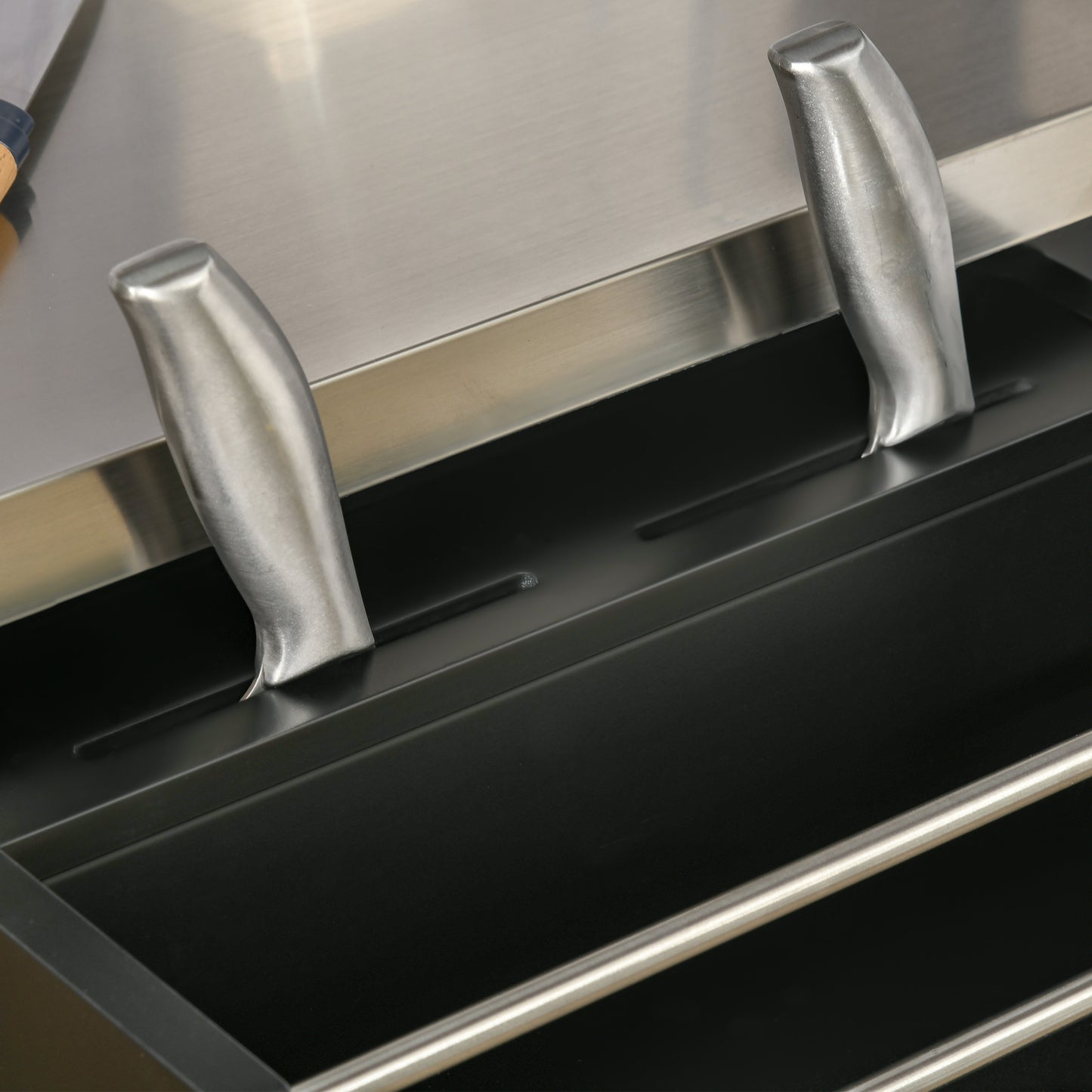 Paha Wood And Steel Black Kitchen Island Trolley With Stainless Steel Top Drawer And Side Rack