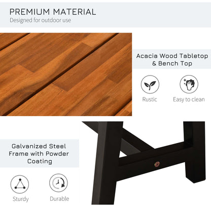 Nare Acacia Wood 3 Piece Picnic Table Set With 2 Benches