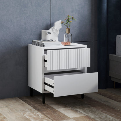 Vadiro Set Of 2 White Ribbed Pattern Bedside Tables  2 Drawers