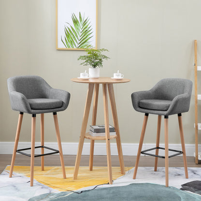 Nonozzi Fabric Grey Upholstered Bar Chairs Set Of 2 With Solid Wood Legs And Metal Frame