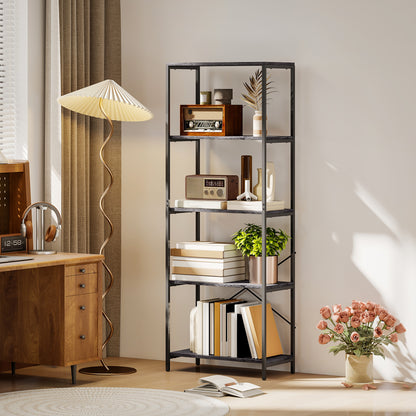 Livemi Metal And Wood Dark Grey And Black 5 Tier Industrial Bookcase