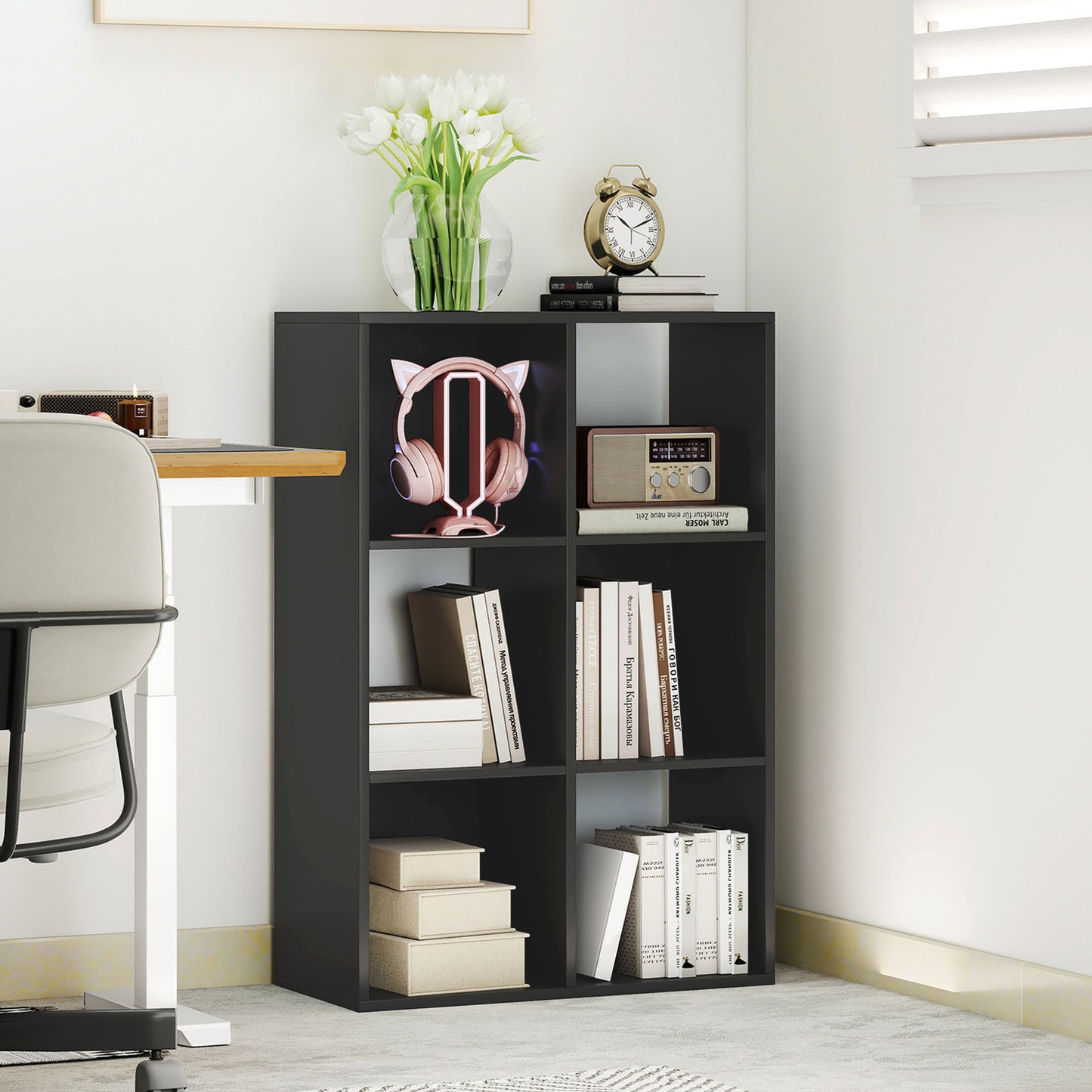 Vasutte Wooden Black 6 Cube Storage Bookcase