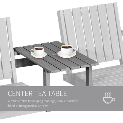 Sasumi Grey Wooden 2 Seater Slatted Bistro Set with Integrated Table