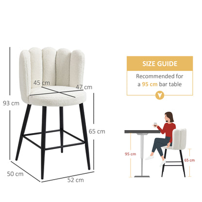 Ettine Scallop Boucle Cream Upholstered Bar Stools Set Of 2 With Steel Base And Footrest