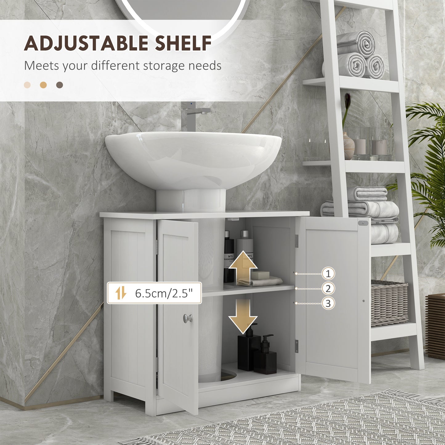 Neha Under Sink Bathroom Vanity Storage Unit With 2 Tier Interior White