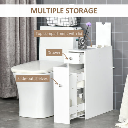 Ninemi Narrow Bathroom Floor Storage Cabinet With Drawers In White