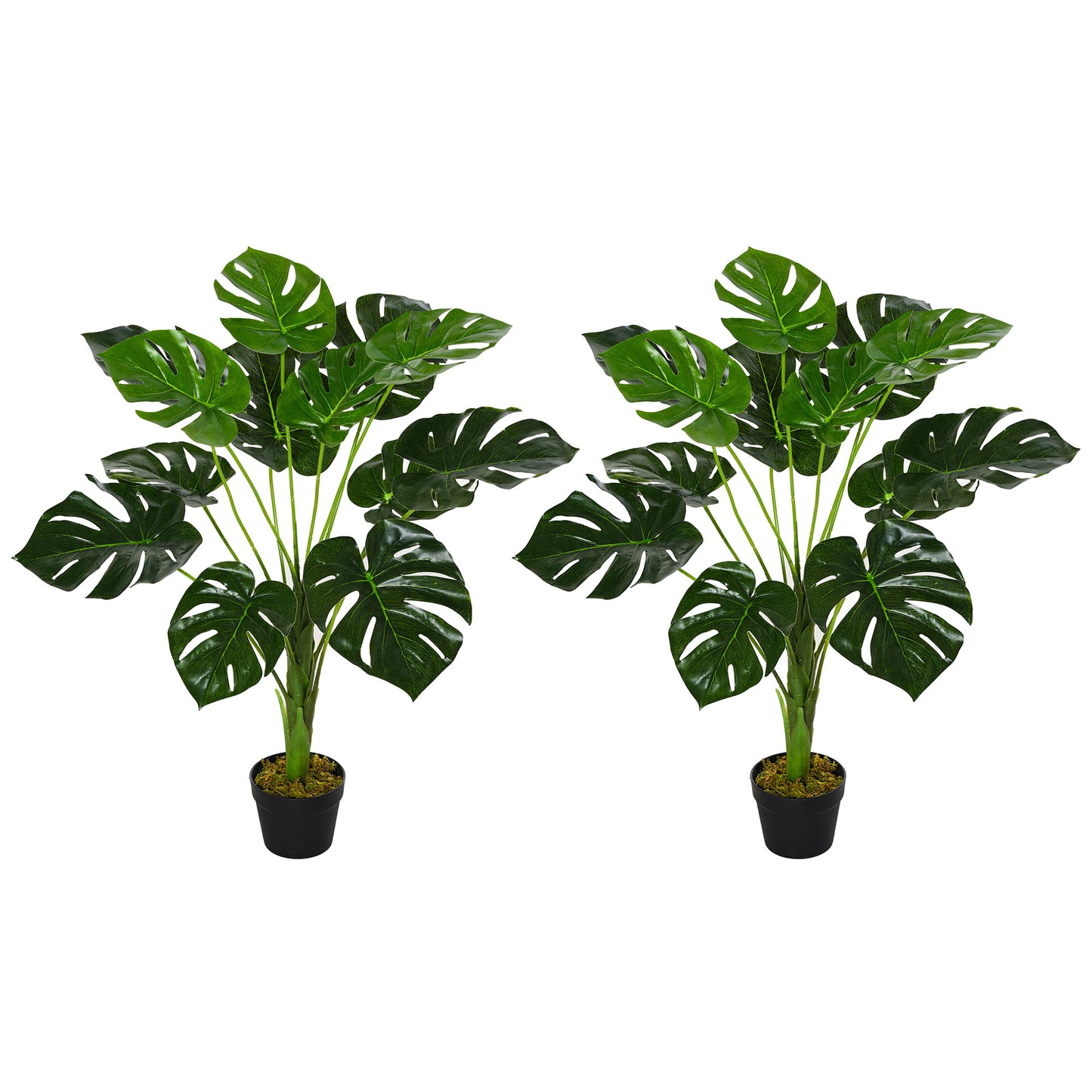 Roelpa Hata Pair Of Artificial Monstera Leaf Style Plants In Pots H8 85cm Green