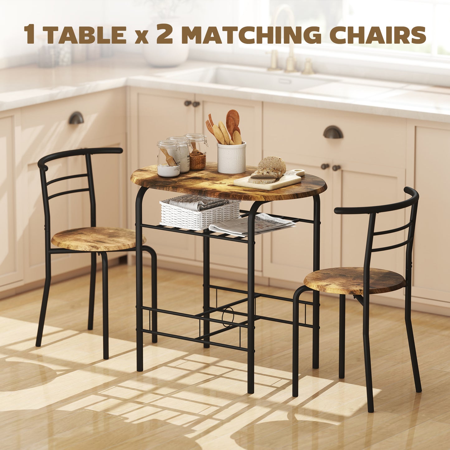 Vespa Rustic Brown Compact 3 Piece Dining Table And Chair Set