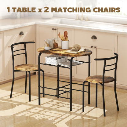 Vespa Rustic Brown Compact 3 Piece Dining Table And Chair Set