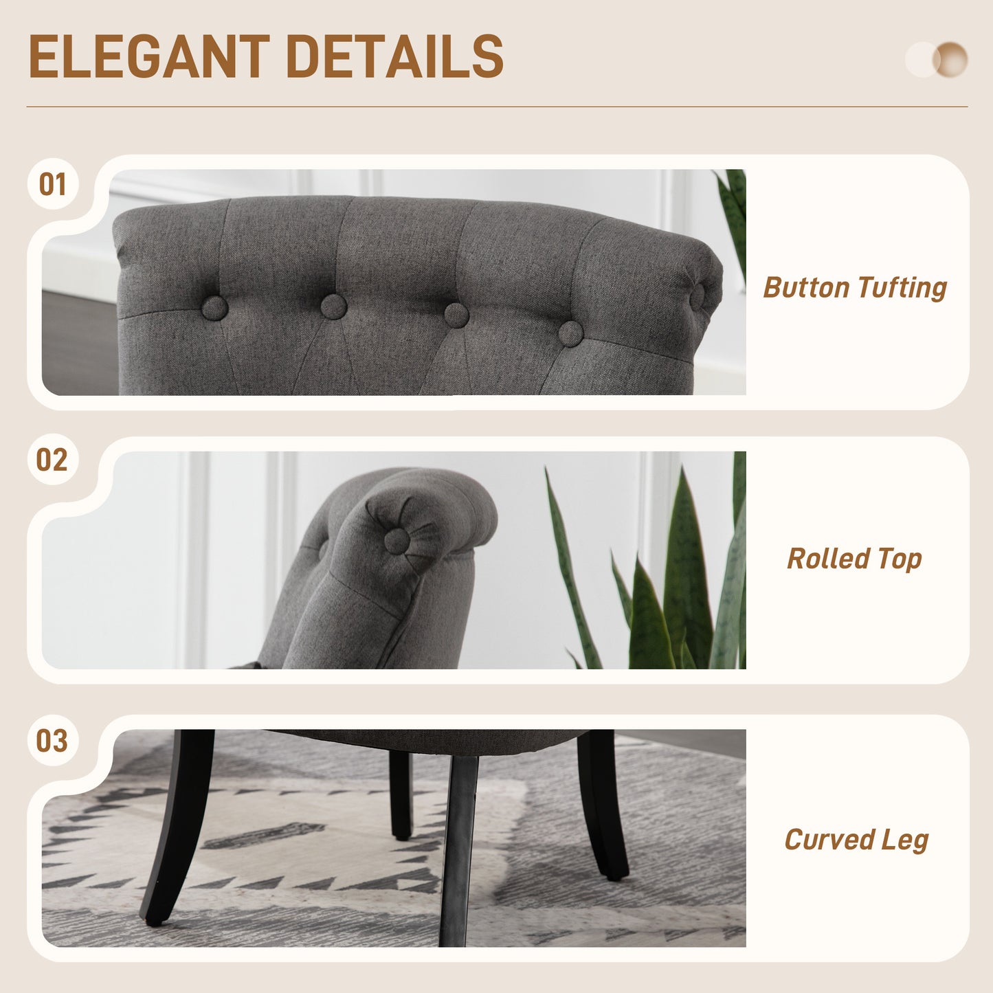 Fapa Grey Fabric Tub Accent Chair With Cushion And Solid Wood Legs