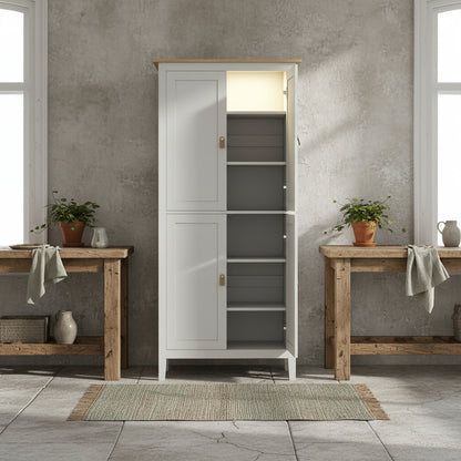 Kaha Wooden White Tall Pantry Cabinet With Motion Sensor LED Lighting 176.5 cm