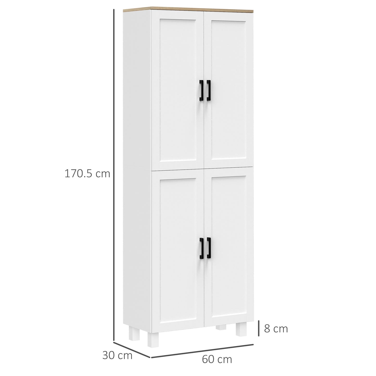 Ludo 171cm Wooden White 4 Door Freestanding Kitchen Pantry Cabinet