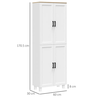 Ludo 171cm Wooden White 4 Door Freestanding Kitchen Pantry Cabinet
