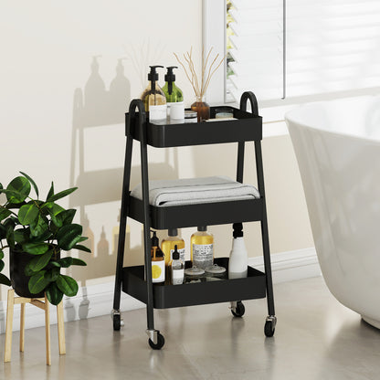 Fidovi Metal Black 3 Tier Storage Trolley With Wheels