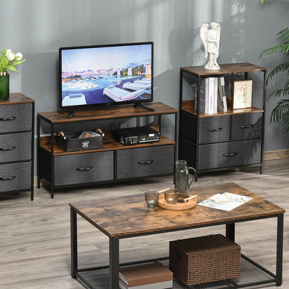 Ranotte Wooden Black 3 Fabric Drawer Storage Chest With Shelf