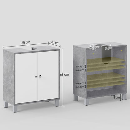 Lisa Keco Under Sink Vanity Storage Cabinet With Adjustable Shelves In White And Grey