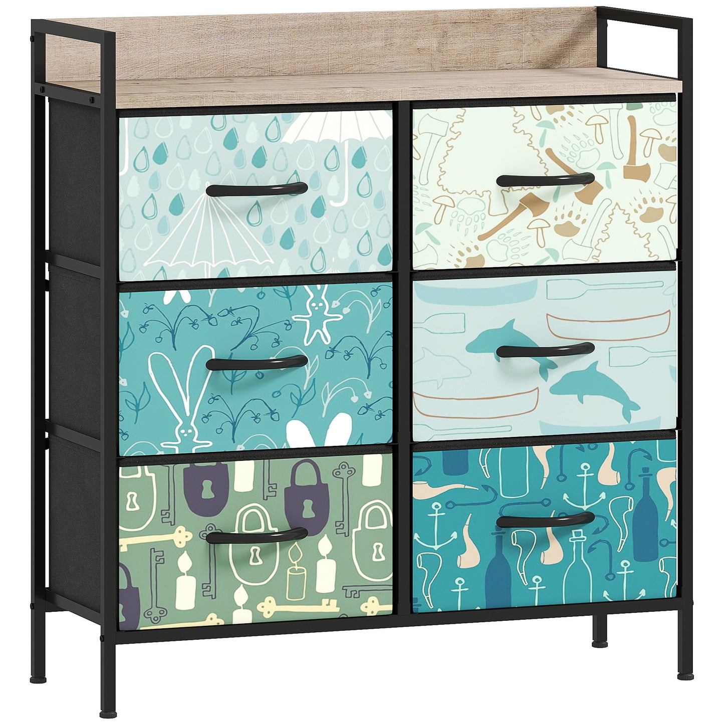 Sambo Wooden Blue 6 Drawer Storage Chest