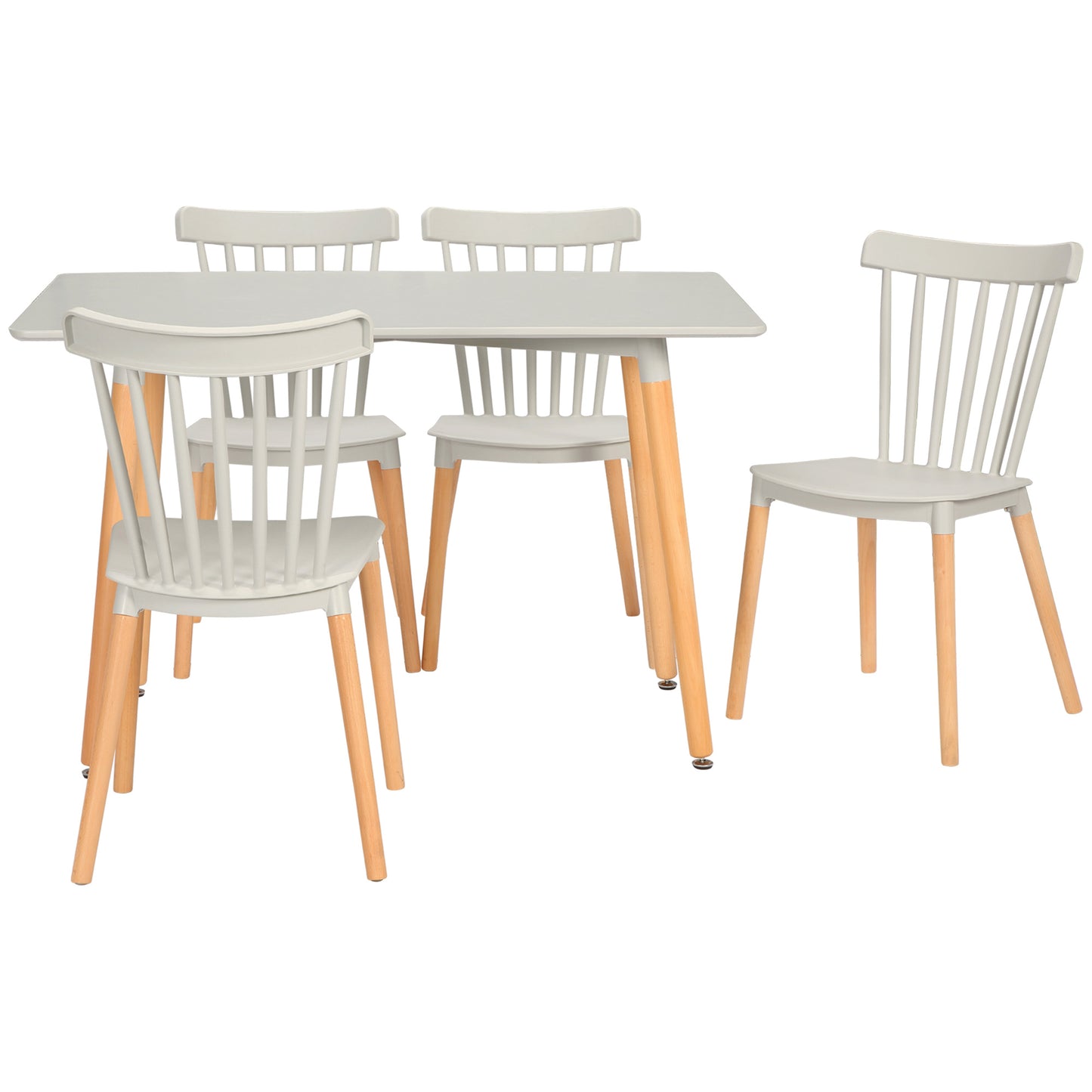 Yoka Metal And Wood Grey 5 Piece Dining Table Set With 4 Chairs