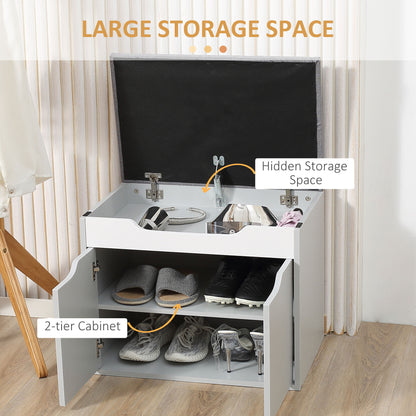 Fasoel Wooden Light Grey Shoe Bench With Cushioned Seat 2 Tier Storage