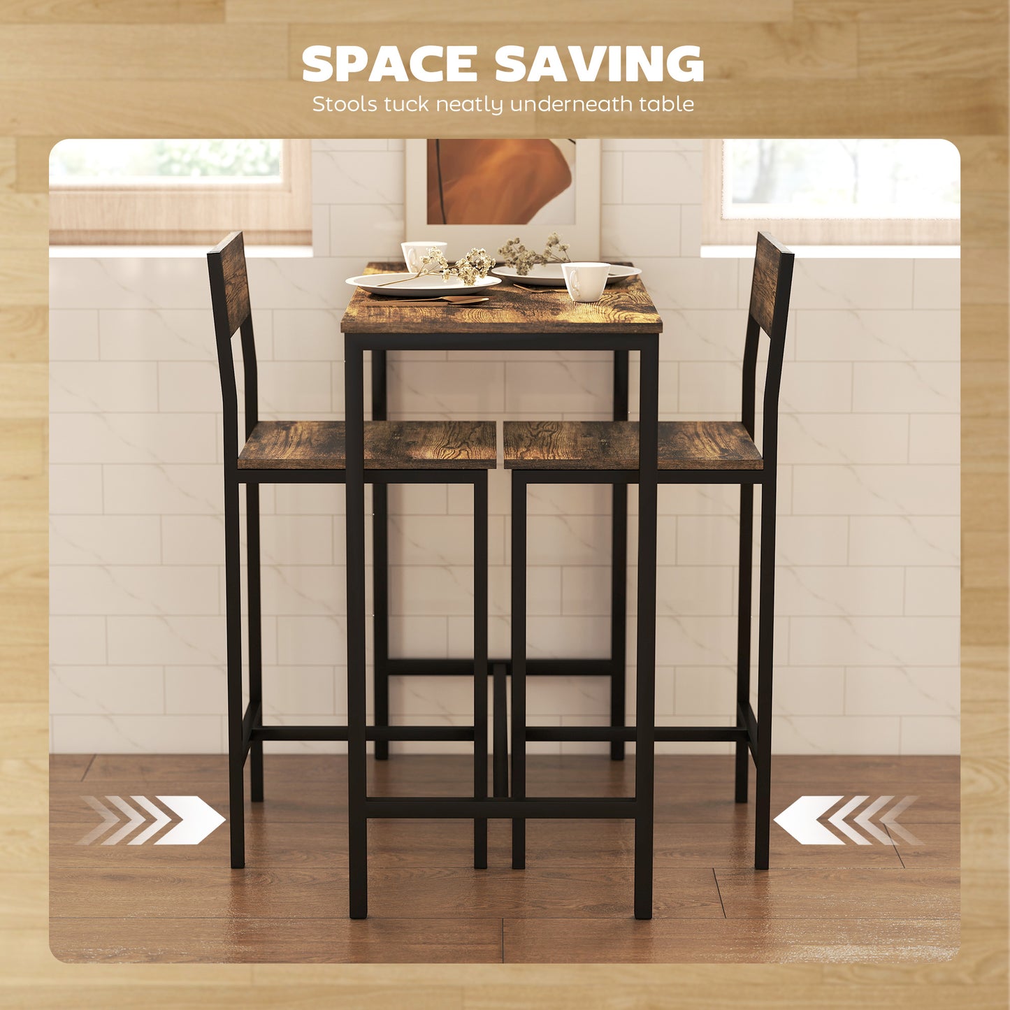 Torakeno 3 Piece Industrial Bar Table And 2 Stool Set For Compact Spaces