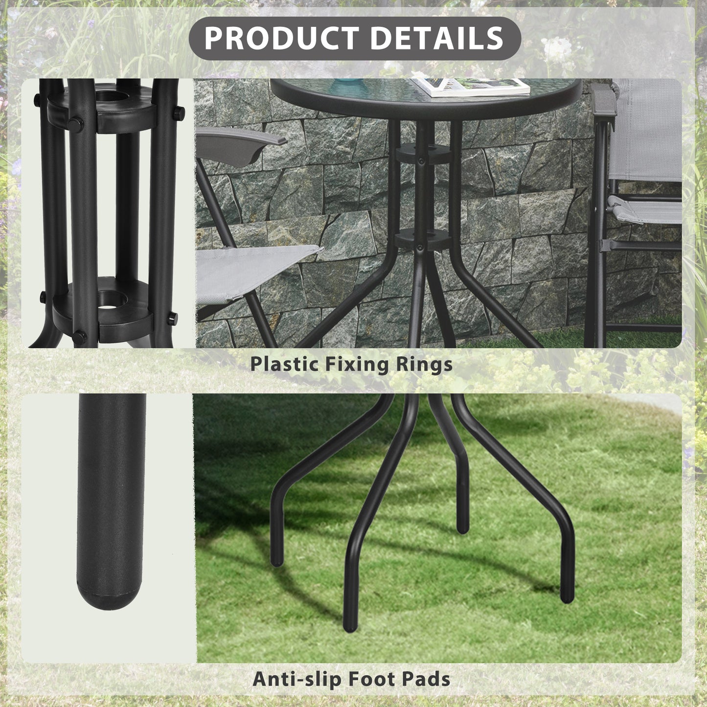 Rano Metal And Tempered Glass Outdoor Garden Round Bistro Coffee Table