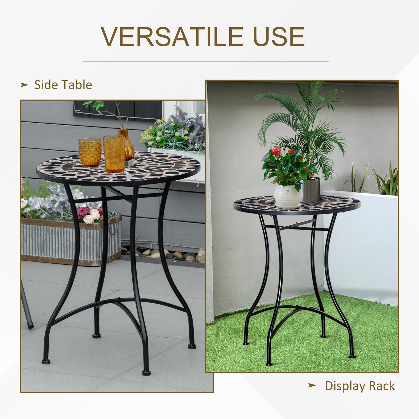 Pamone Metal Black Round Mosaic Outdoor Patio Bistro Table