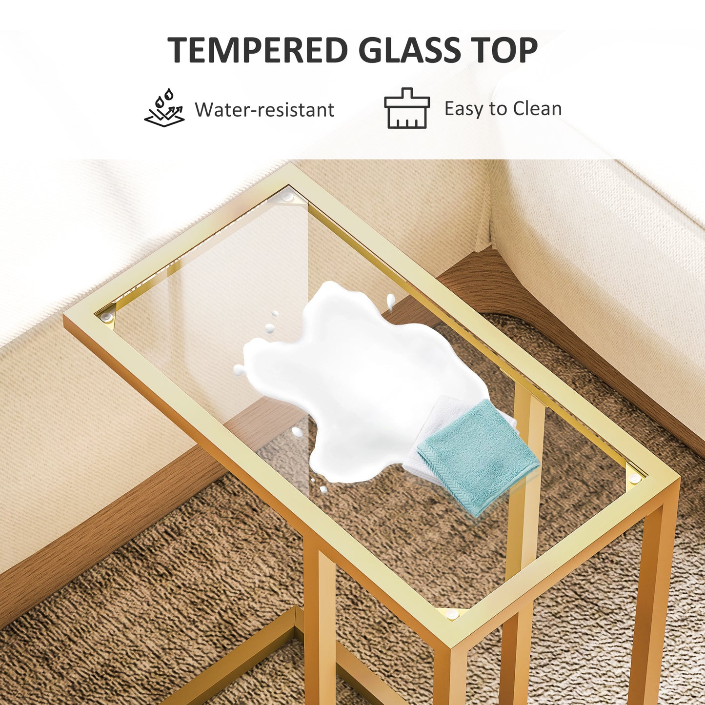 Ramise Gold Metal And Glass Slim C Shaped Side Table