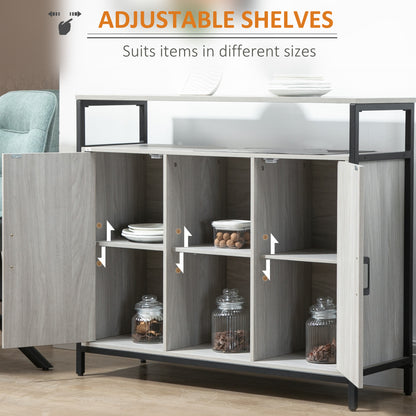 Vara Light Grey Sideboard with Steel Frame 2 Doors 4 Shelves