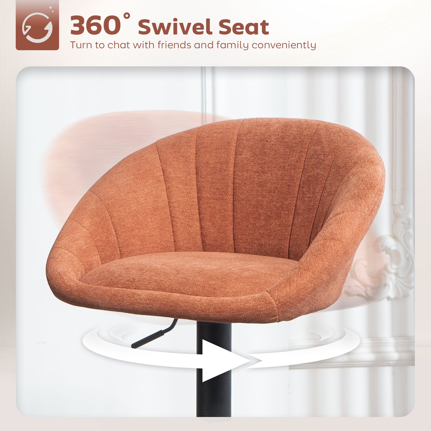 Lovake Fabric Orange Relaxed Tub Bar Stools Set Of 2 With Curved Seat