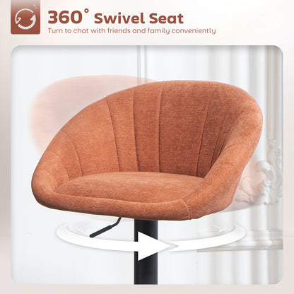 Lovake Fabric Orange Relaxed Tub Bar Stools Set Of 2 With Curved Seat